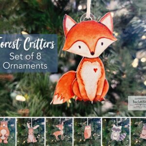 Set of 8 forest critters ornaments