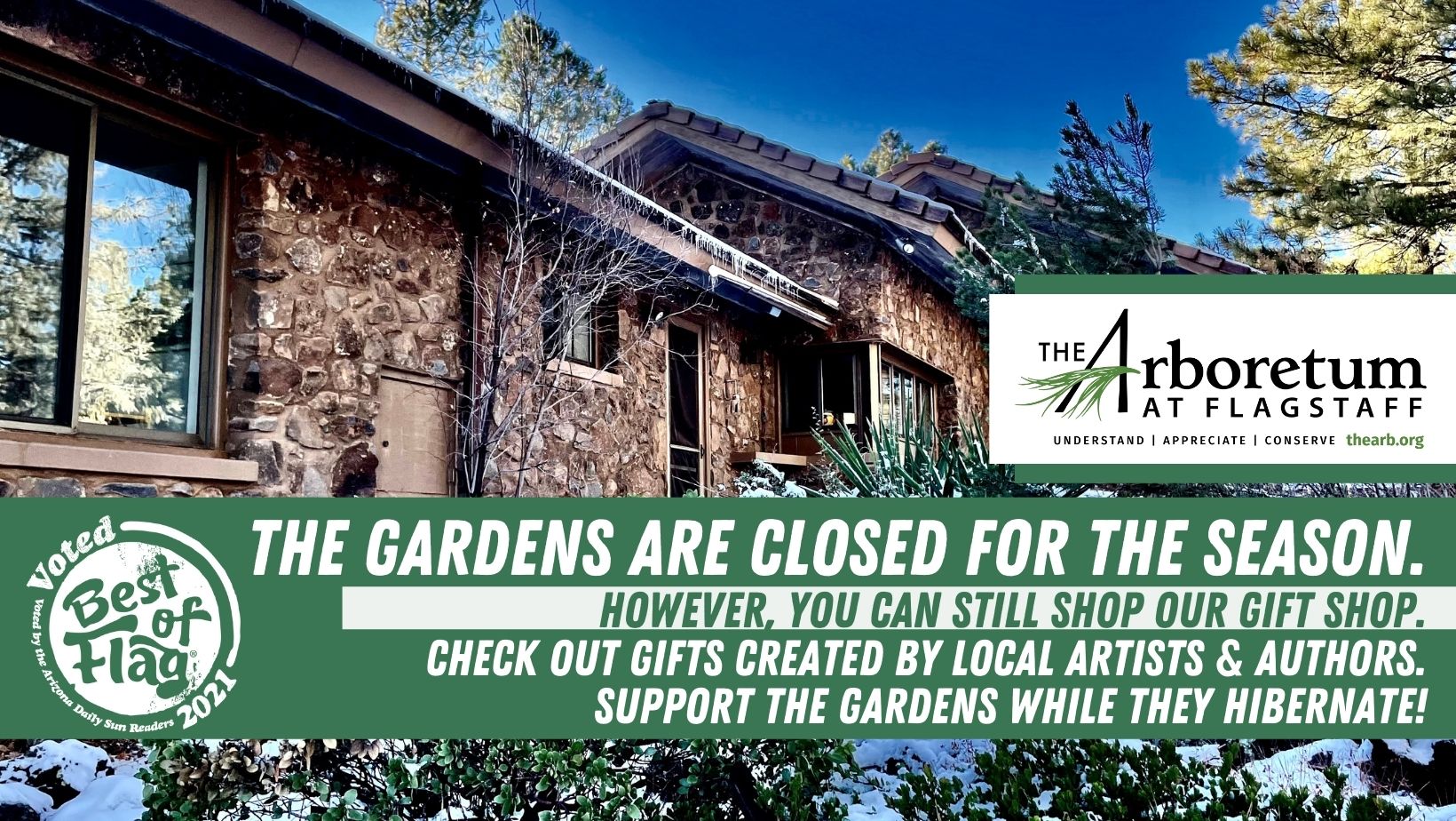 The Gardens are closed for the season, but click below to shop gifts created by local artists and authors. Support the gardens while they hibernate.